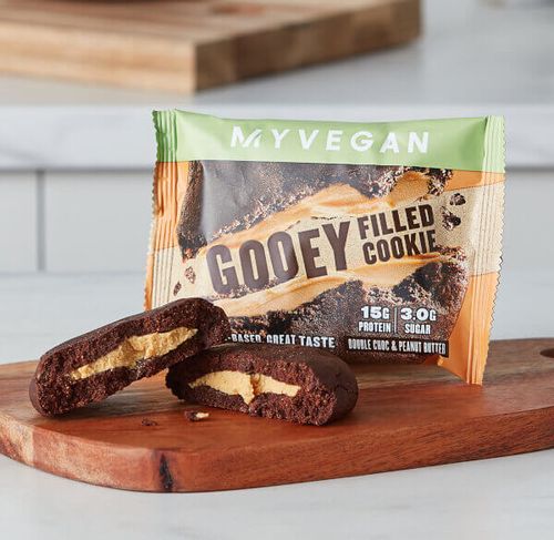 Myvegan  Veganské plněné proteinové cookie - 12 x 75g - Double Chocolate & Peanut Butter