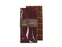 JANEK 34% Čokoláda mléčná s drcenou lyofilizovanou malinou a ostružinou 85g